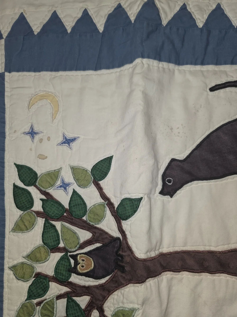 Handmade Blue & White Patchwork Quilt - Floral & Animal Motifs